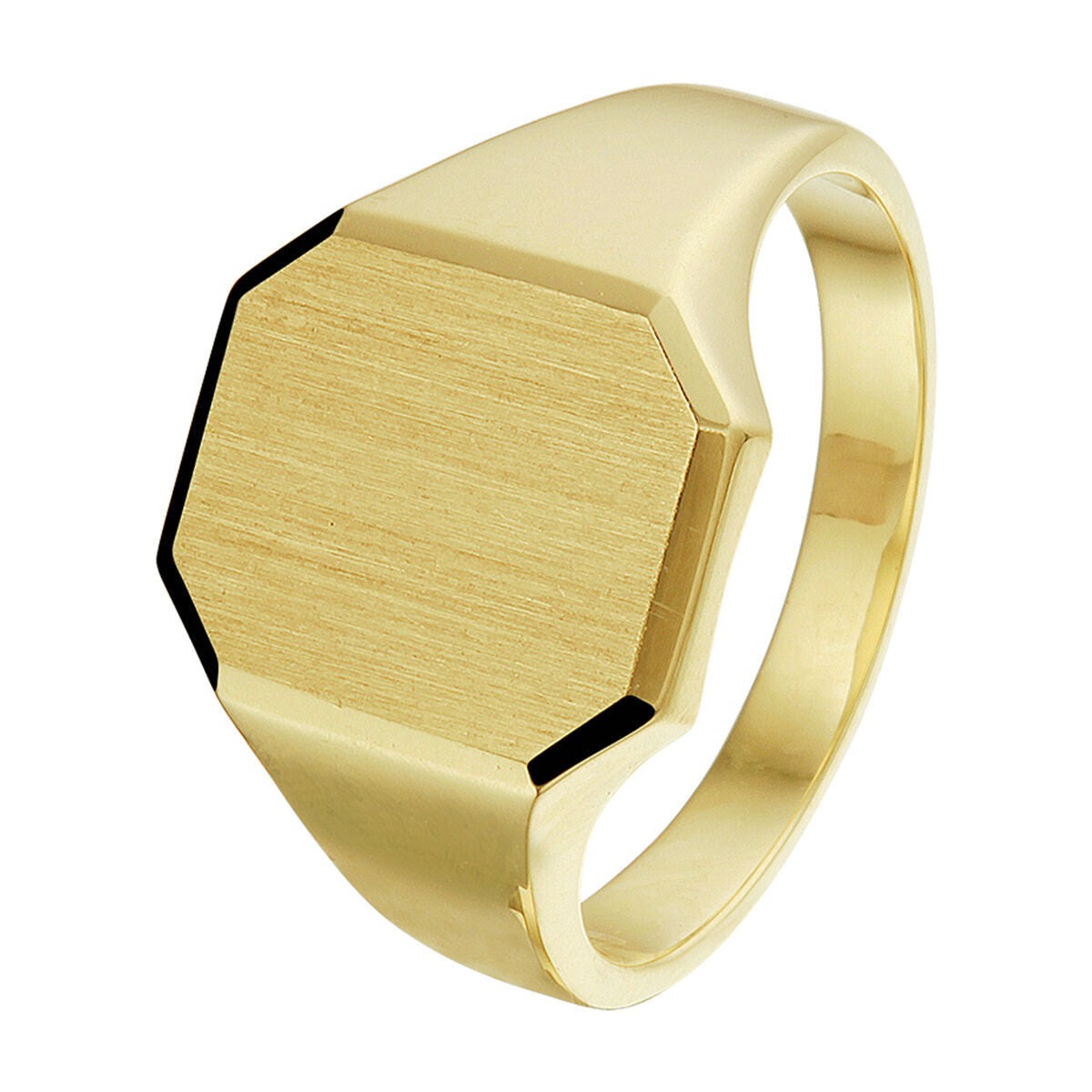 De Van der Kooij Collectie grafring massief mat gediamanteerd 14K geelgoud heeft een opvallende matte, diamantgeslepen afwerking - ideaal als elegante geelgouden grafring voor mannen.