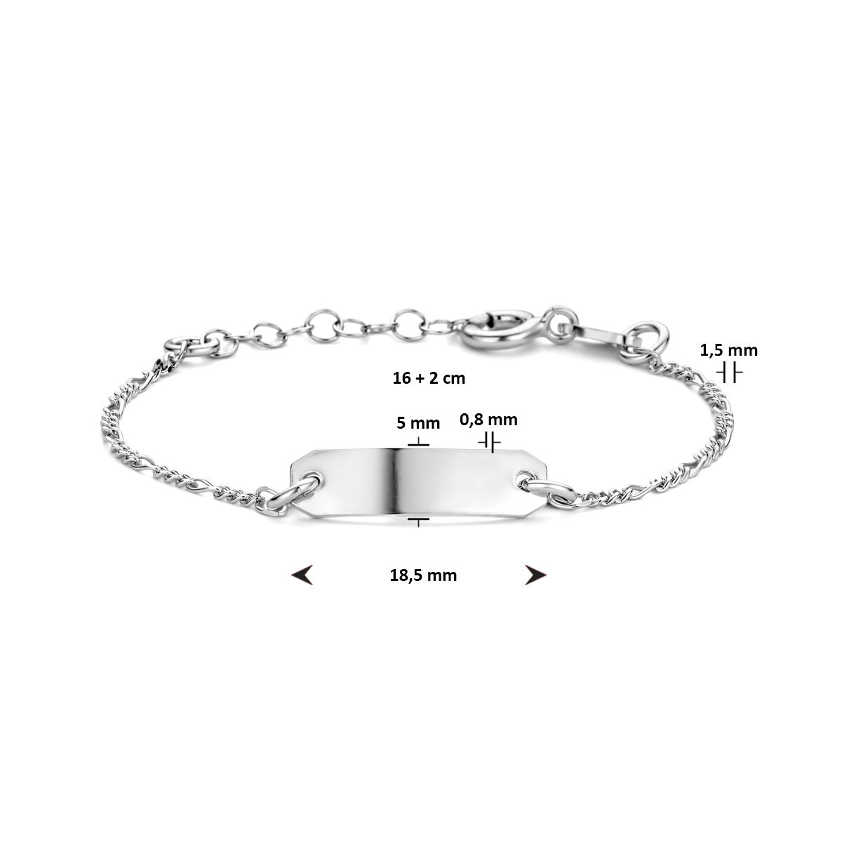 engraving bracelet plate 5.0 mm 16 + 2 cm silver rhodium plated