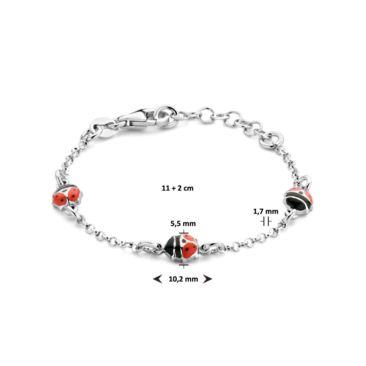 armband lieveheersbeestje 11 + 2 cm zilver gerhodineerd