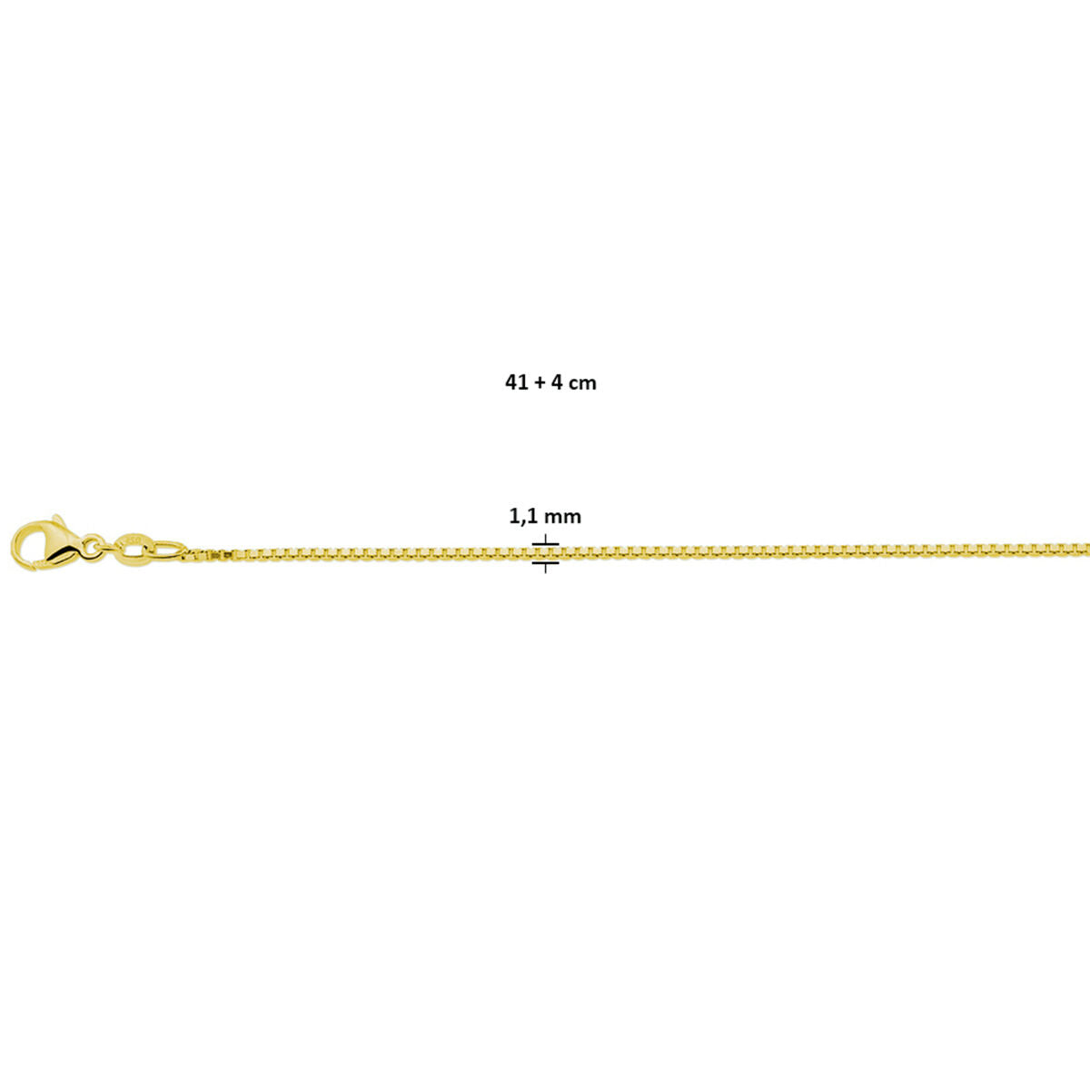 necklace venetian 1.1 mm 41 + 4 cm 3 micron silver gold plated (yellow)