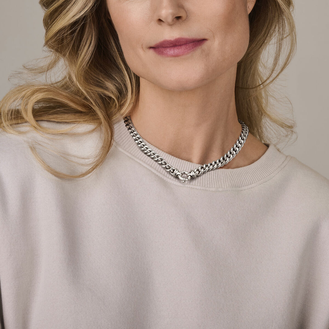 necklace gourmette 10.6 mm 43 cm with large spring clasp silver rhodium plated