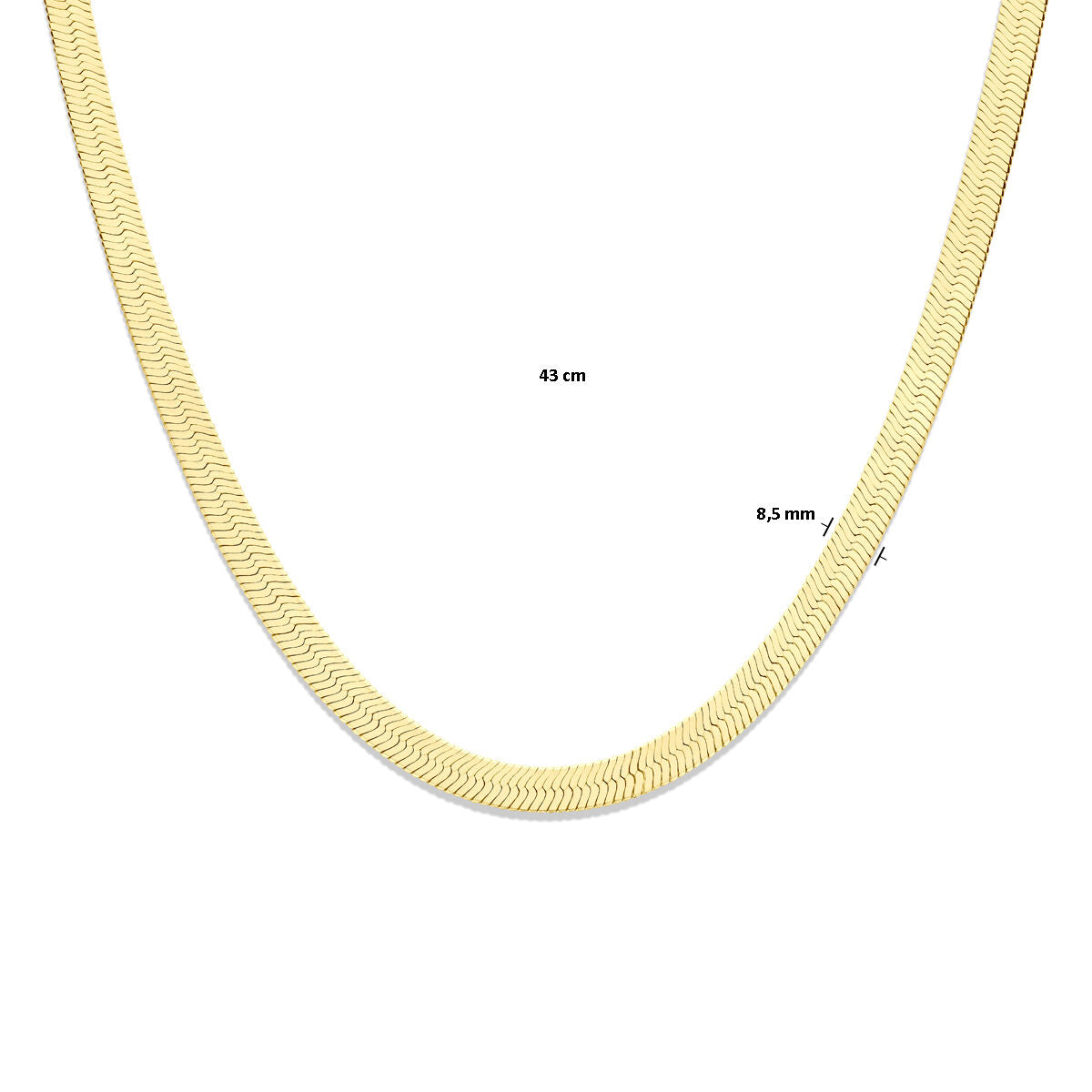 collier slang plat 8,5 mm 43 cm 3 micron zilver verguld (geel)