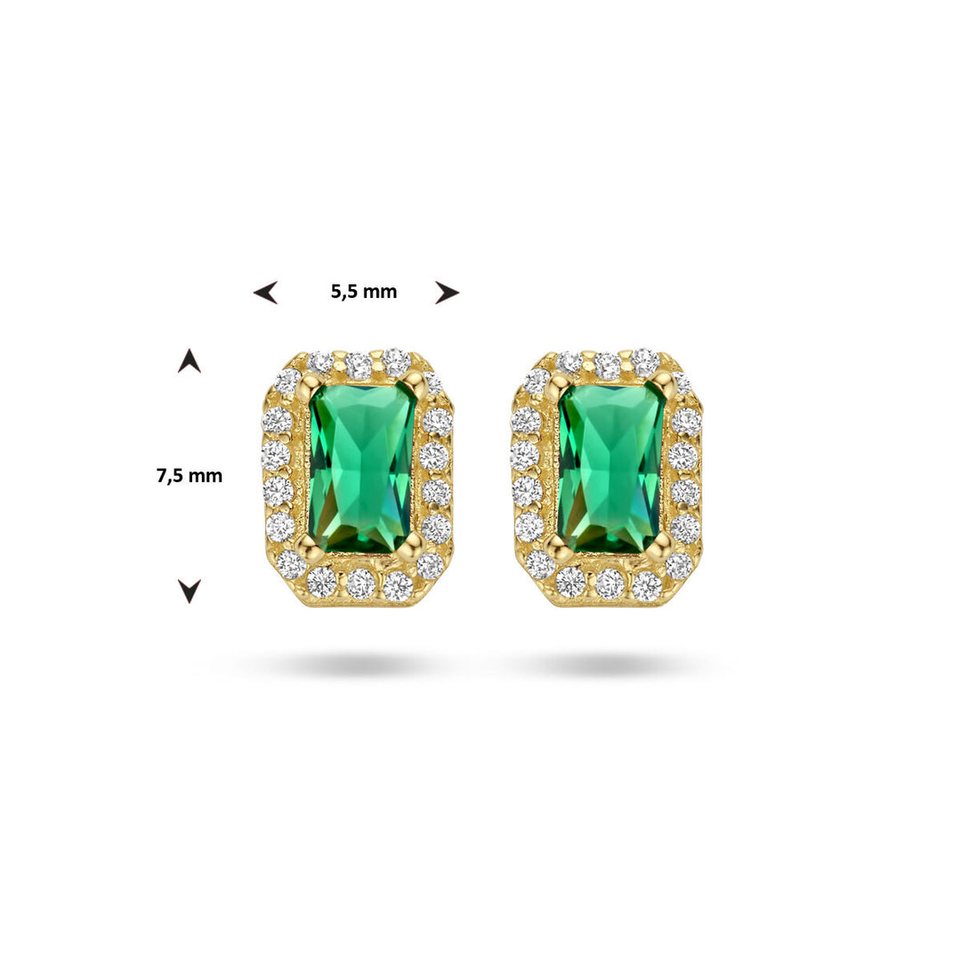 ear studs green and white zirconia halo 14K yellow gold