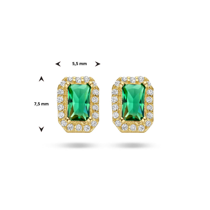 ear studs green and white zirconia halo 14K yellow gold
