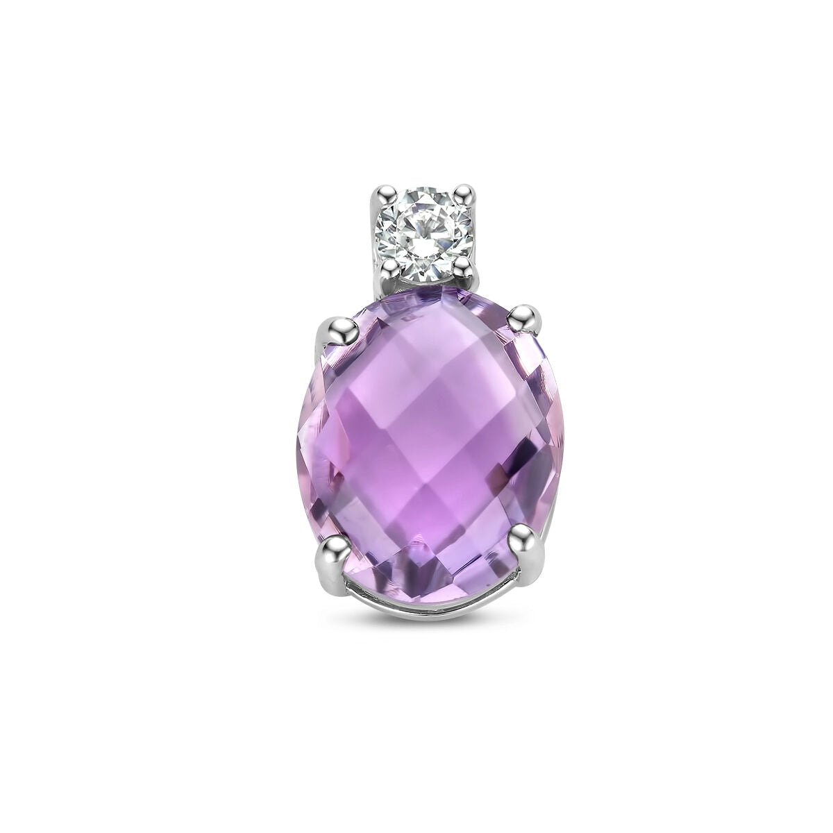 pendant amethyst and zirconia silver rhodium plated