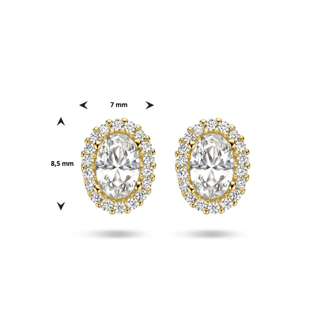 ear studs zirconia halo 14K yellow gold