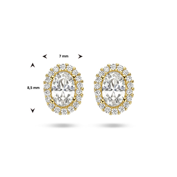 ear studs zirconia halo 14K yellow gold