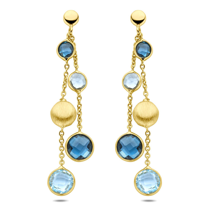 oorhangers rondjes, sky blue topaas en london blue topaas 44 mm 14K geelgoud