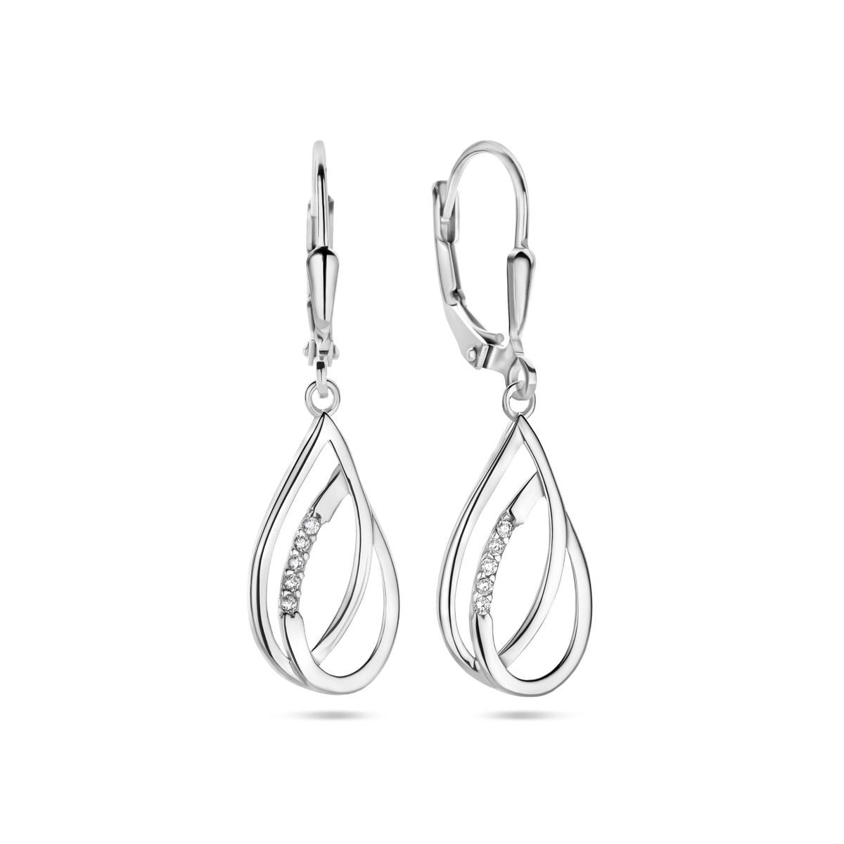 Oorhangers druppel zirkonia brisur haak 34 mm zilver gerhodineerd