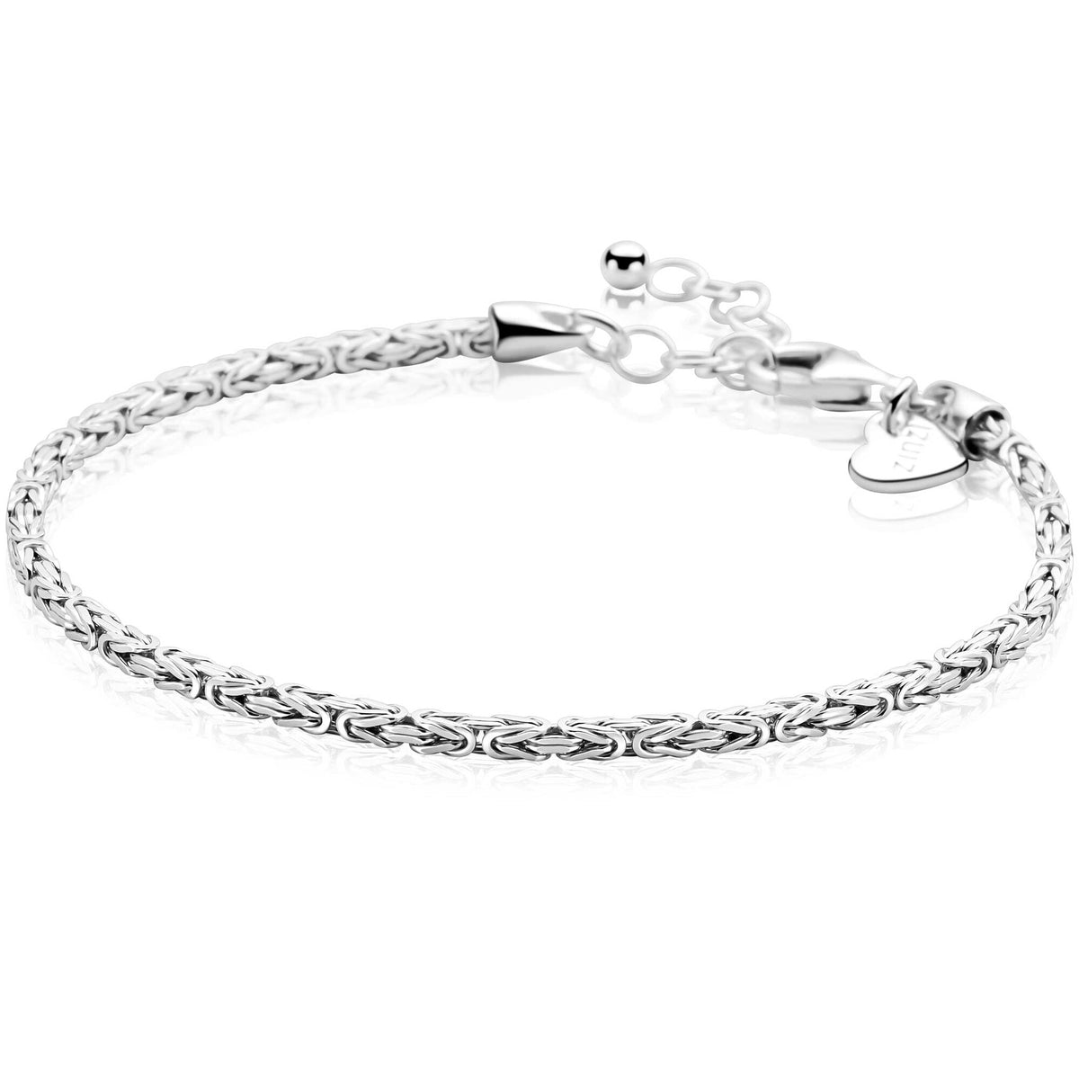 Zilveren massieve koningsschakel armband met een glanzende afwerking en een karabijnsluiting.