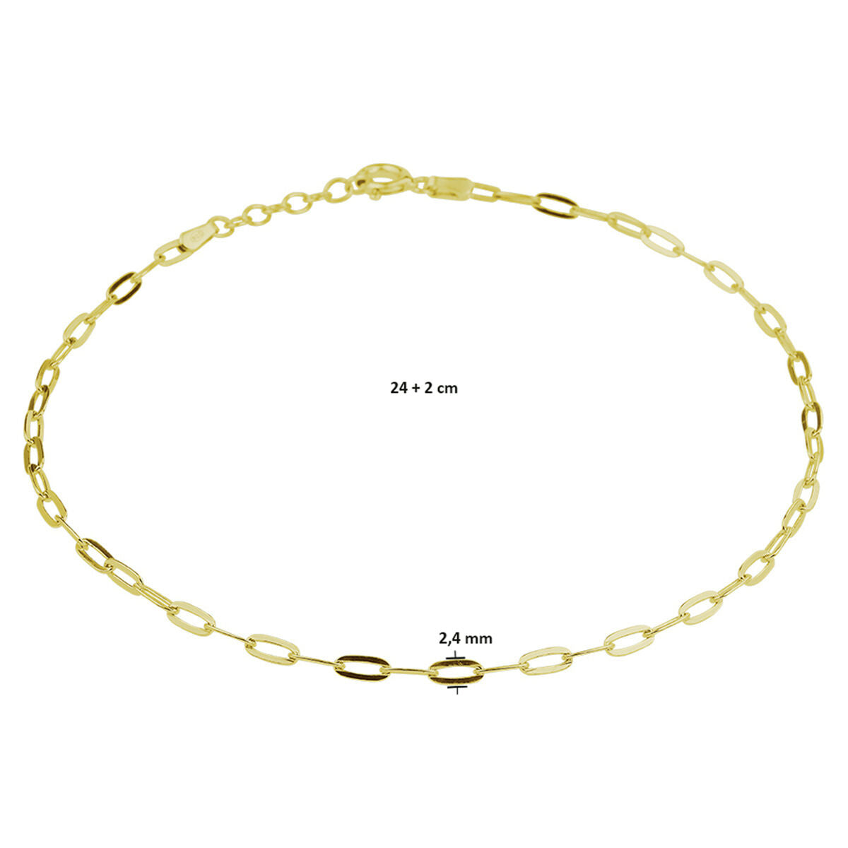 enkelbandje anker 2,4 mm 24 + 2 cm 3 micron zilver verguld (geel)