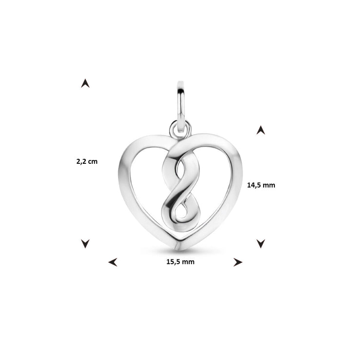 pendant heart and infinity silver rhodium plated