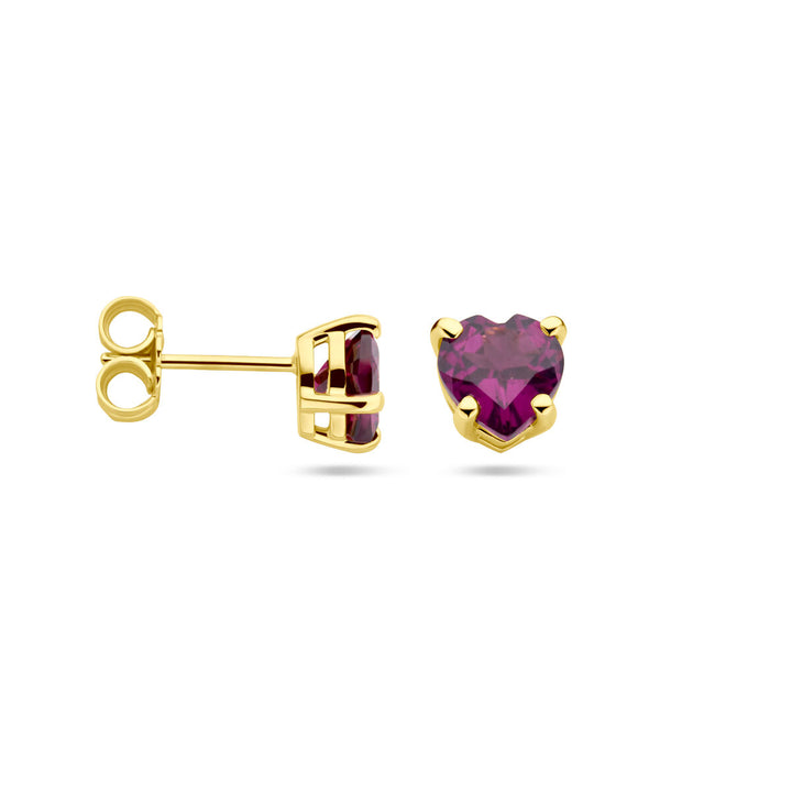 ear studs heart rhodolite 14K yellow gold