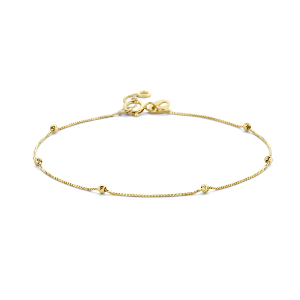 Gouden armband met bolletjes en gediamanteerde afwerking van 14K.