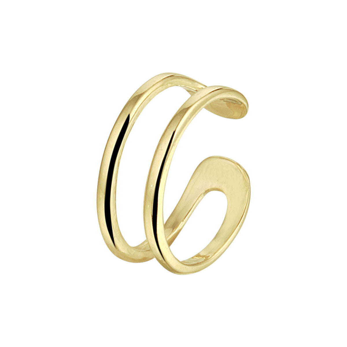 14K geelgouden earcuff met een dubbele, golvende vorm en een glanzende afwerking.