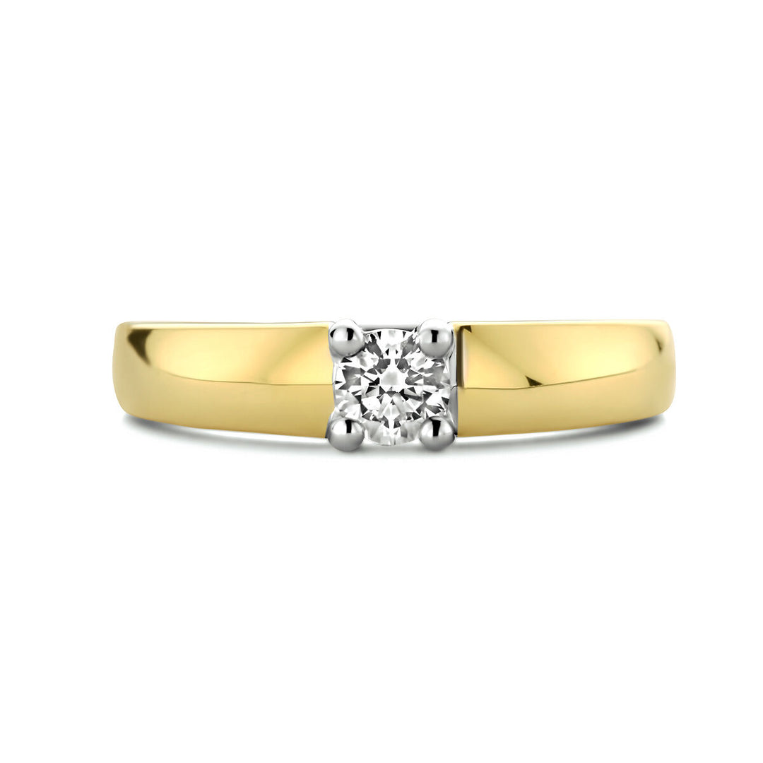 ring zirconia 14K bicolor gold yellow/white