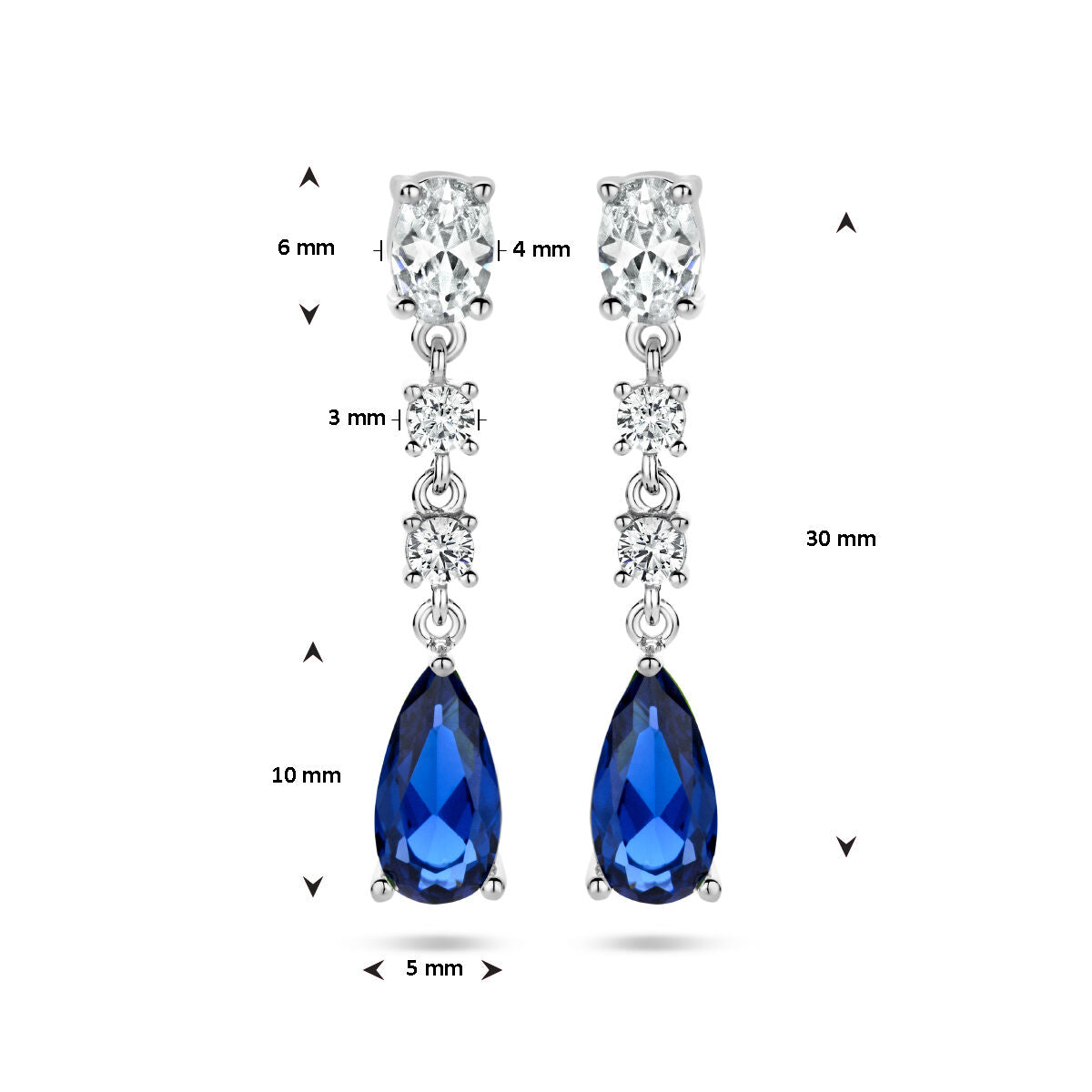 oorhangers saffierkleurig zirkonia zilver gerhodineerd