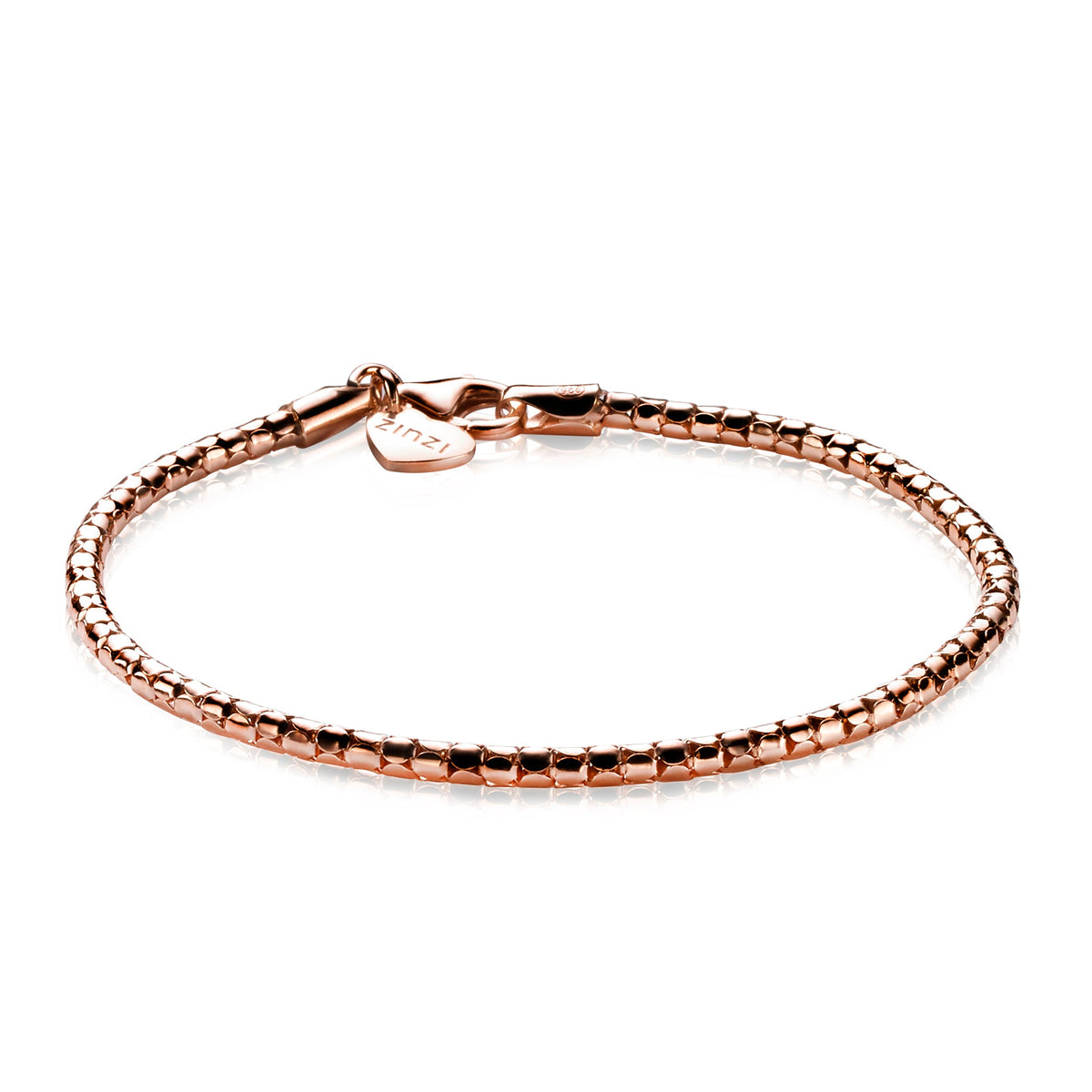 Roségouden armband met een schakelontwerp en een hartvormige sluiting.