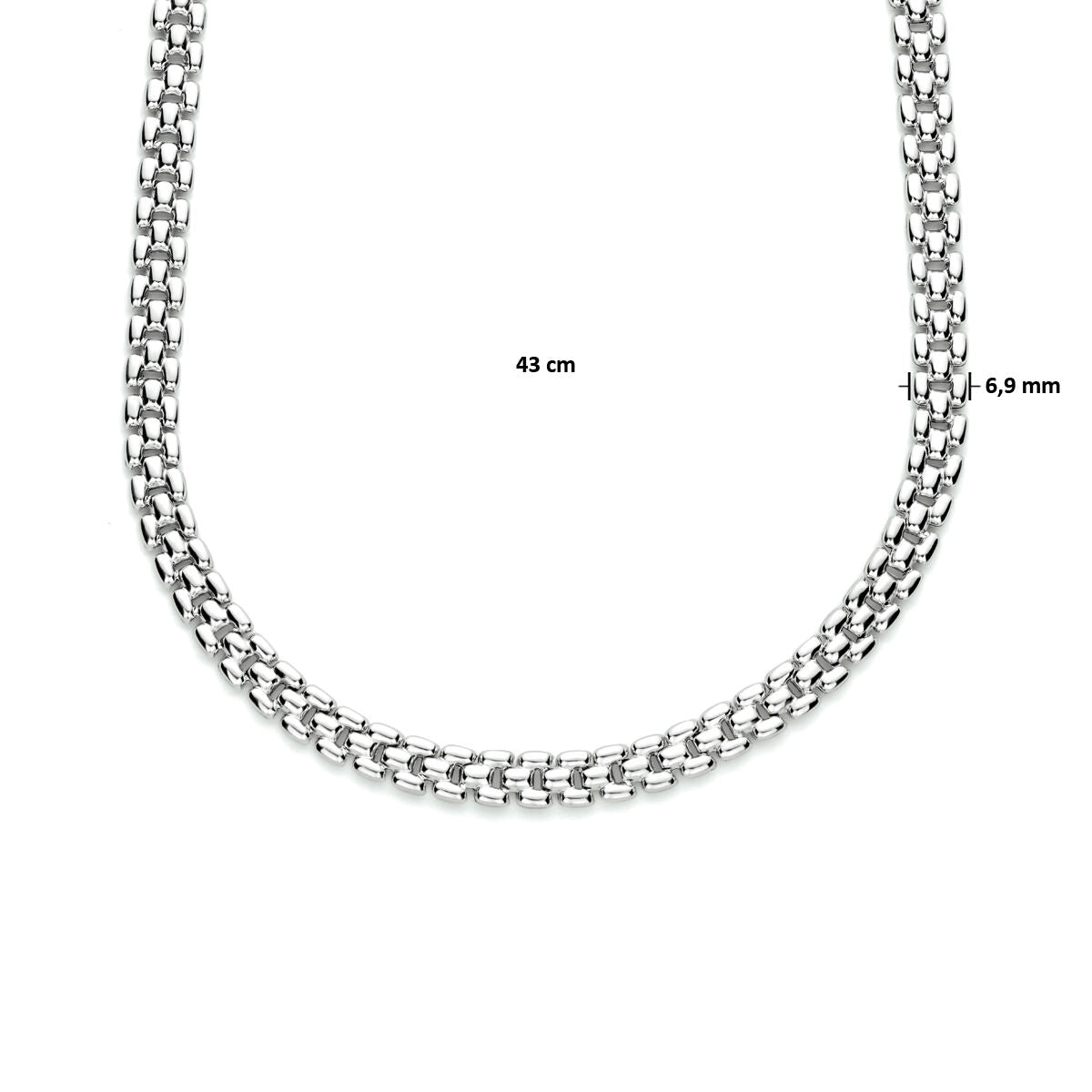 collier panter 6,9 mm 43 cm zilver gerhodineerd