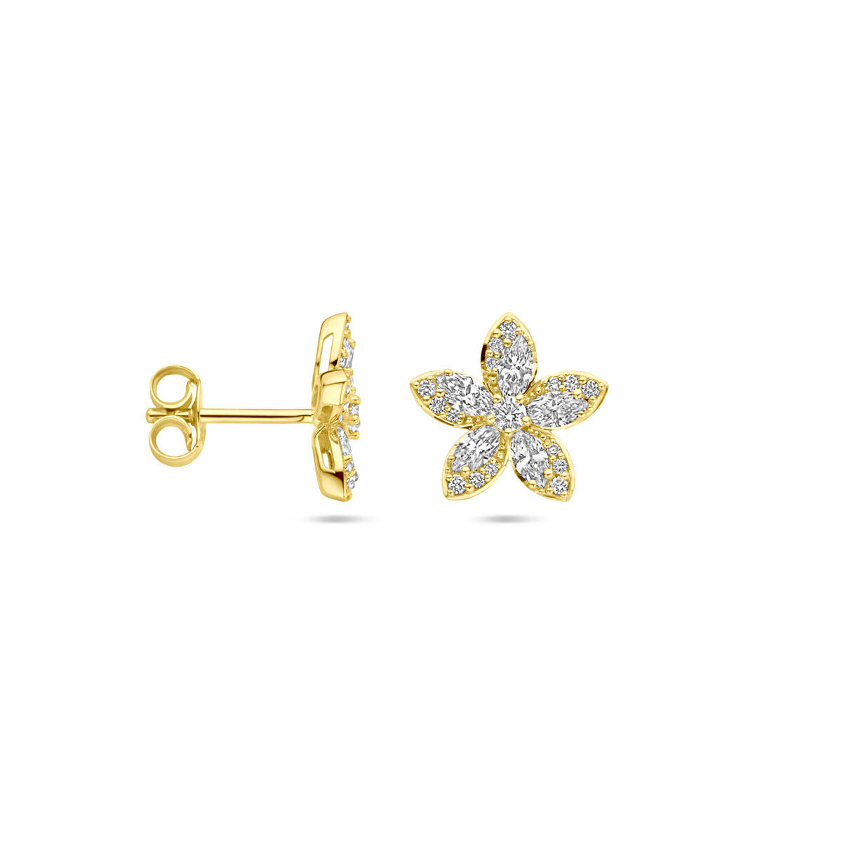 oorknoppen bloem diamant 0.84ct (2x 0.42ct) h si 11 mm 14K geelgoud