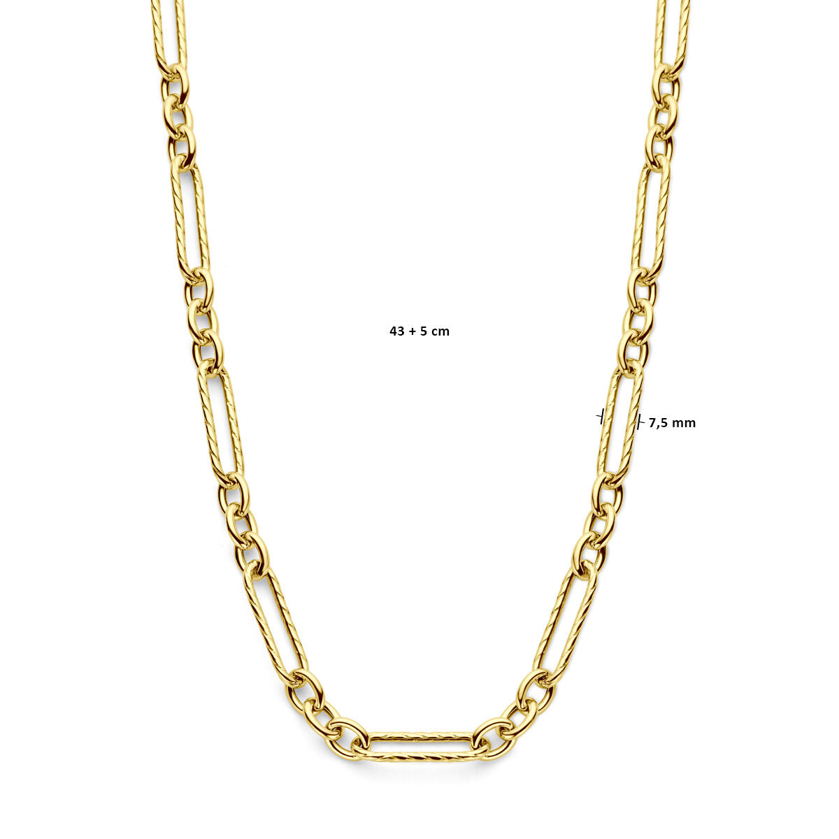 necklace 7.5 mm 43 + 5 cm 3 micron silver gold plated (yellow)