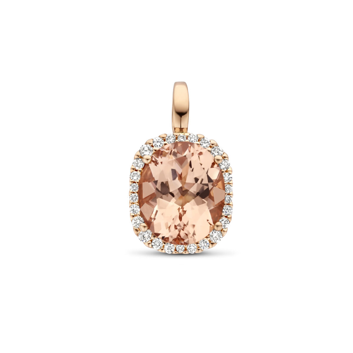 pendant morganite and diamond 0.25ct h si halo 14K rose gold