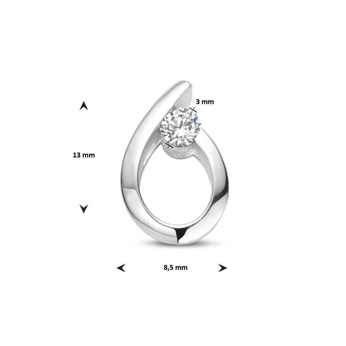 pendant drop zirconia silver rhodium plated