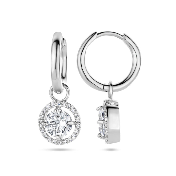 drop earrings zirconia halo silver rhodium plated