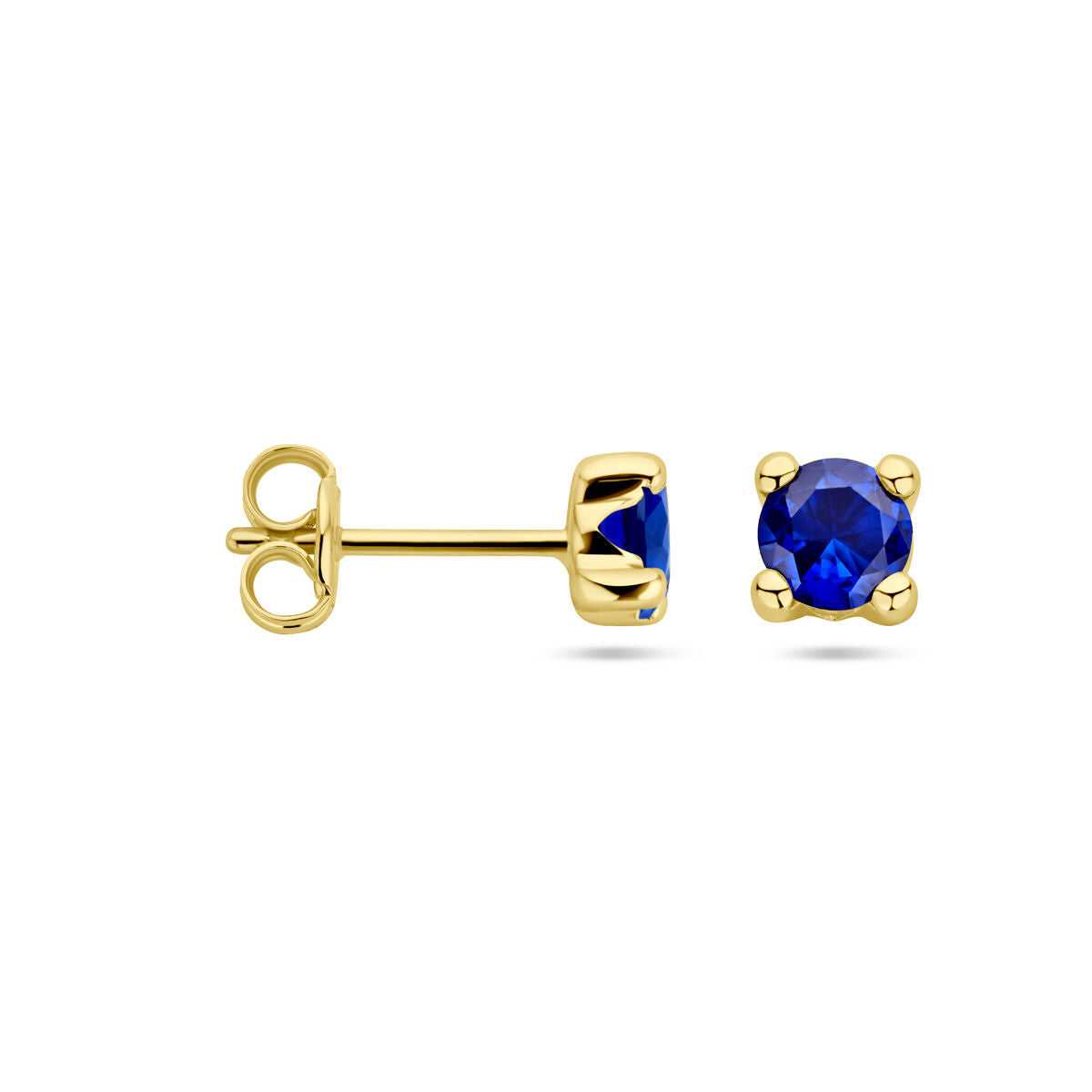 oorknoppen synth. saffier 14K geelgoud