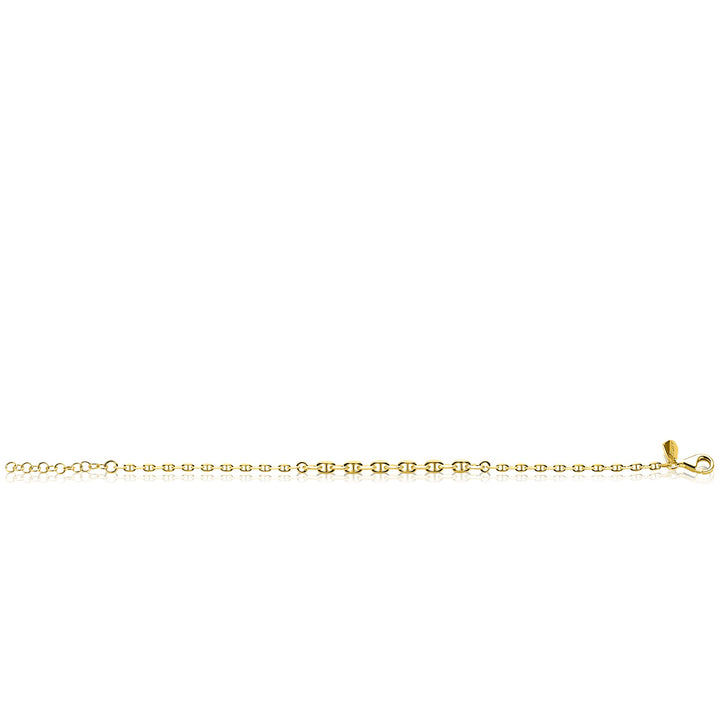 De Zinzi Armband Zilver verguld ZIA2762G van Zinzi heeft een goudkleurige ketting en karabijnsluiting, prachtig gepresenteerd tegen een witte achtergrond.