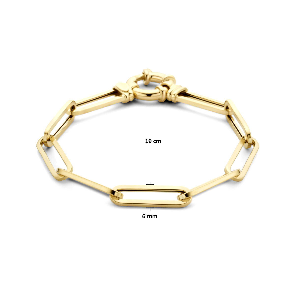 armband paperclip vierkante buis 6,0 mm 19 cm met groot springslot 14K geelgoud