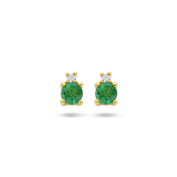 Van der Kooij Collectie oorknoppen smaragd en diamant 0.015ct (2x 0.0075ct) h p1 in 14K geelgoud: elegante dames sieraden met groene en heldere stenen, stijlvol gepresenteerd op een witte achtergrond.