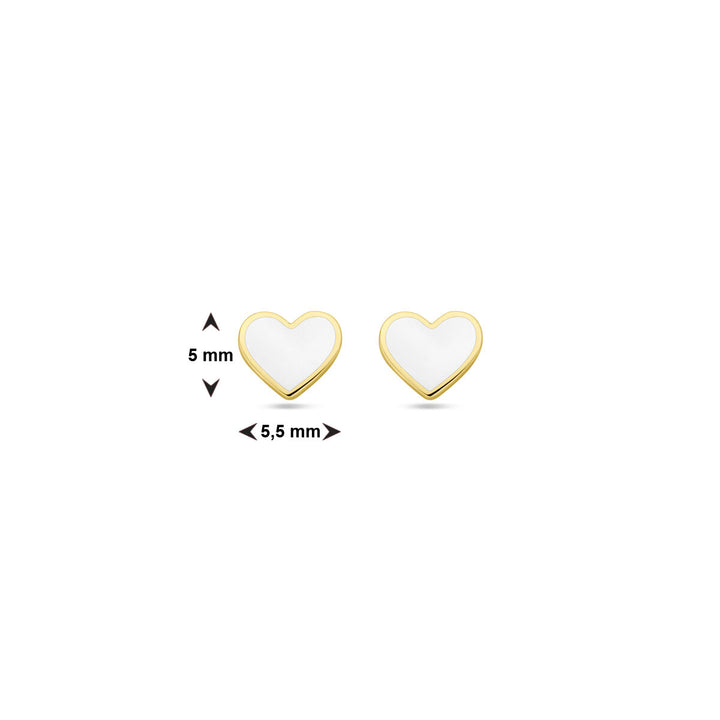 ear studs heart white enamel 14K yellow gold