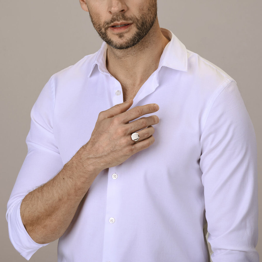 graveerring poli/mat zilver wit