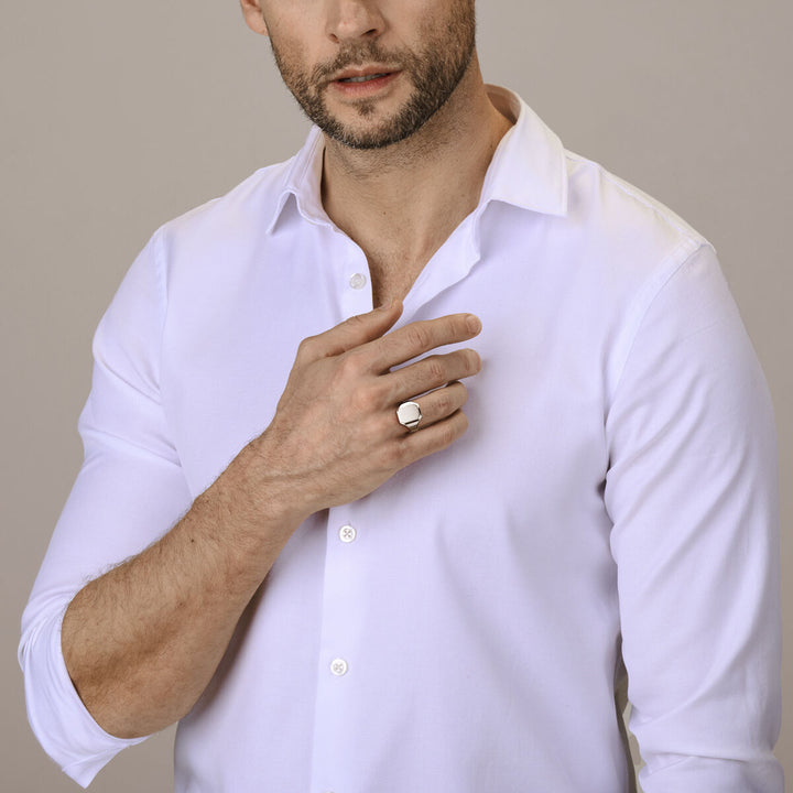 graveerring poli/mat zilver wit