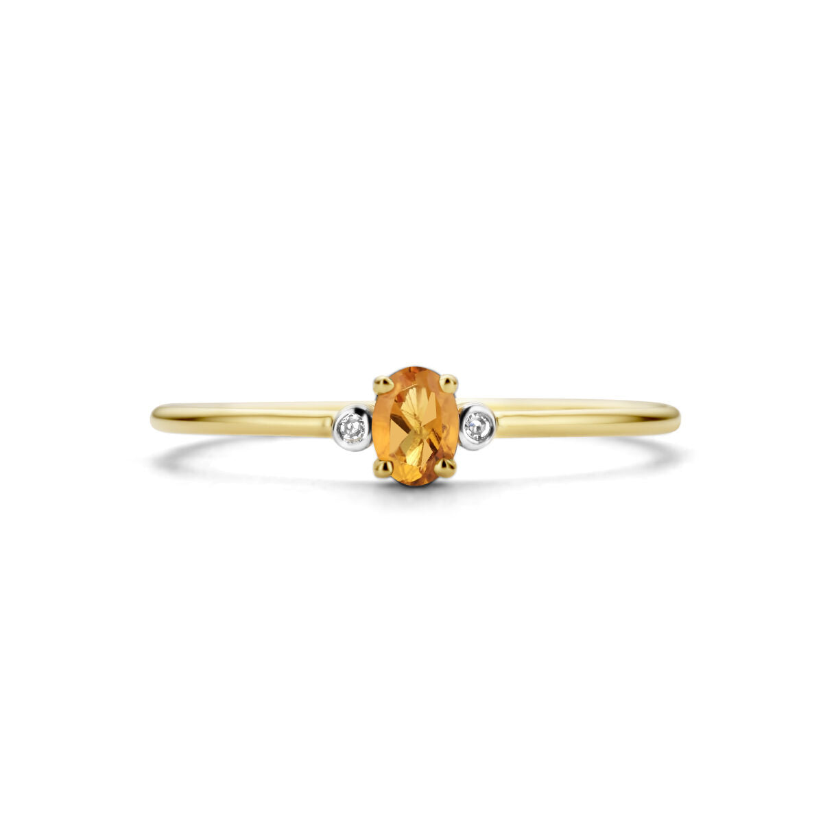ring trilogie citrien en diamant 0.006ct h p1 14K geelgoud