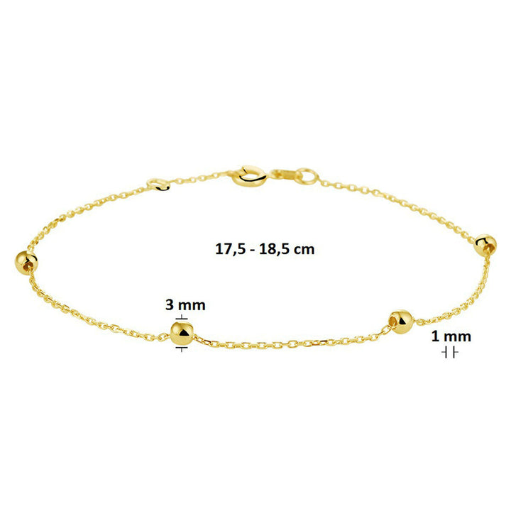 Armband Anker und Kugeln 1,0 mm 17,5 - 18,5 cm 14K Gelbgold