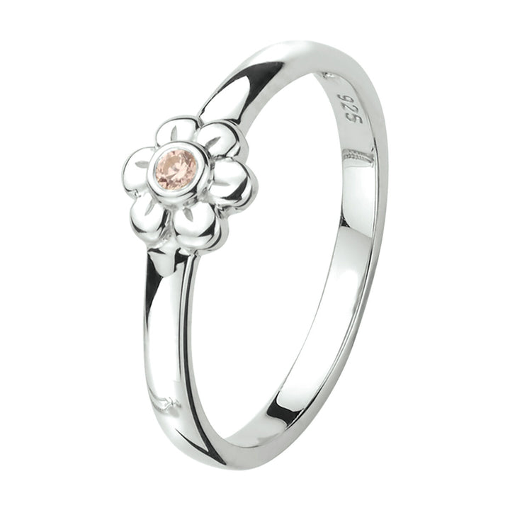 ring bloem roze zirkonia zilver gerhodineerd