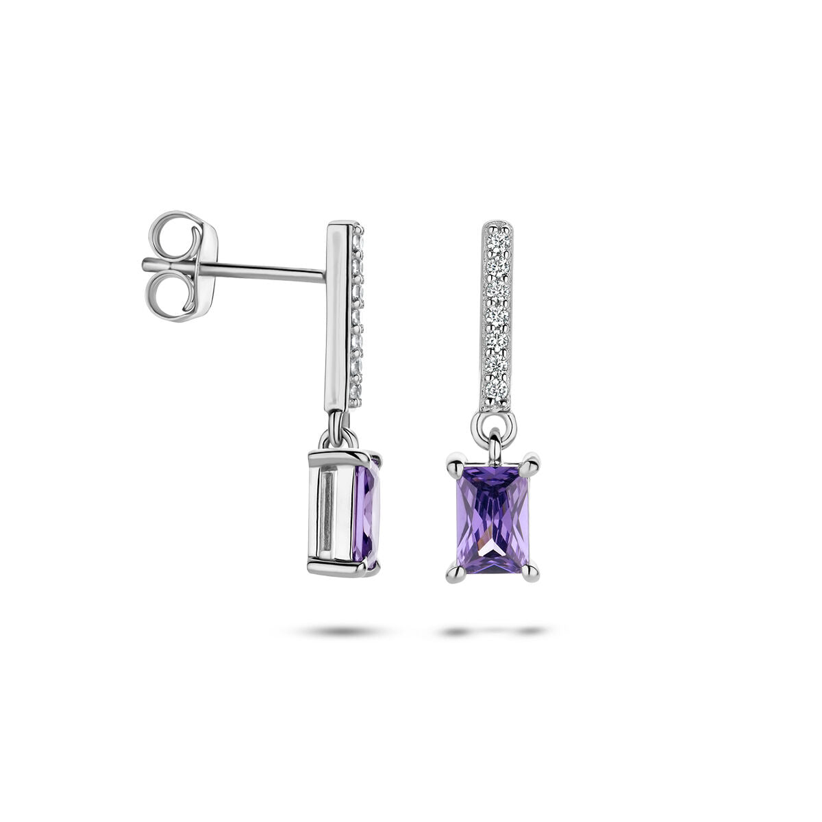 oorhangers amethistkleurig en wit zirkonia zilver gerhodineerd