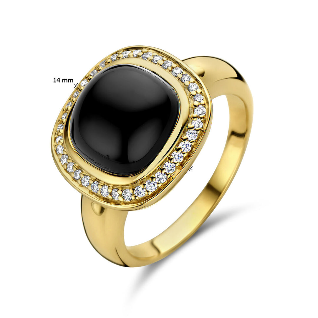 ring onyx en diamant 0.20ct h si halo 14K geelgoud