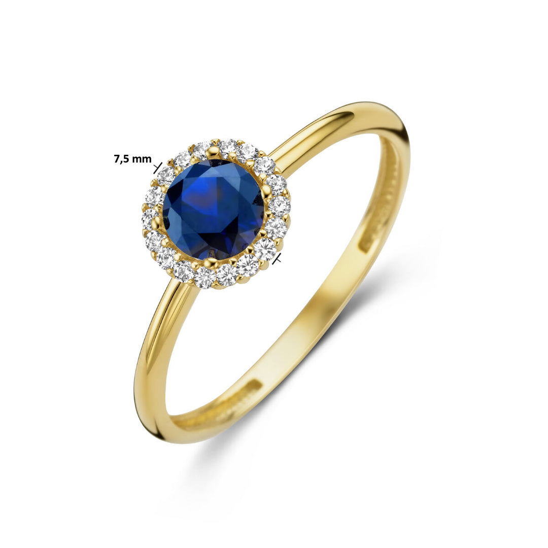 ring sapphire zirconia halo 14K yellow gold