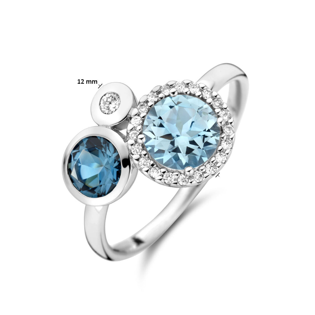 Ring London Blue Topas, Blautopas und Diamant 0,09 ct H Si Halo 14 K Weißgold