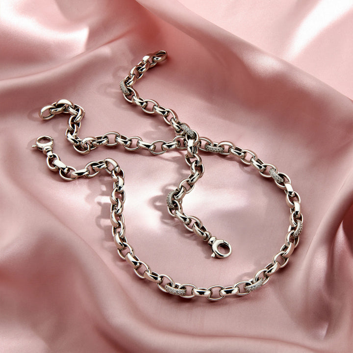 necklace jasseron oval zirconia 7.5 mm 45 cm silver rhodium plated