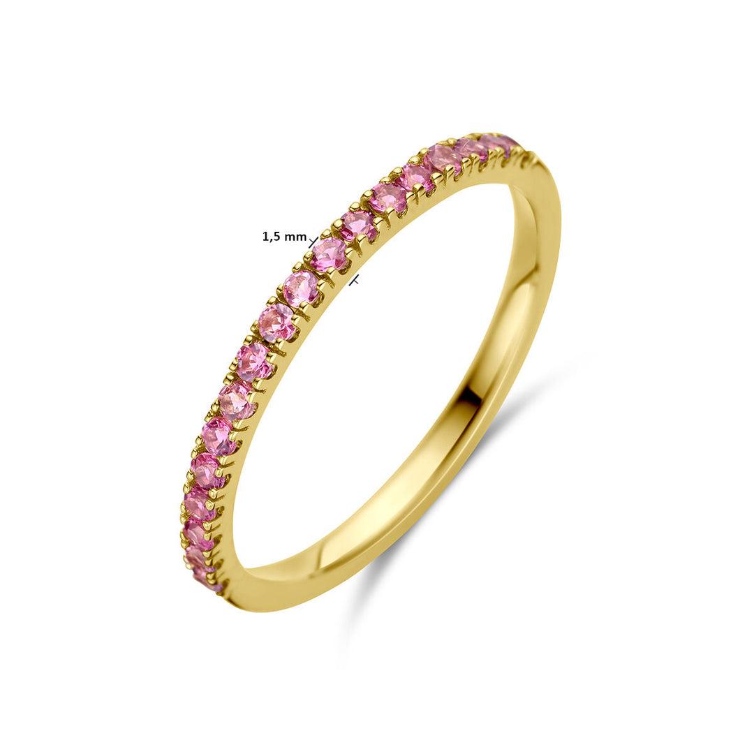 ring with birthstone pink tourmaline October 14K yellow gold