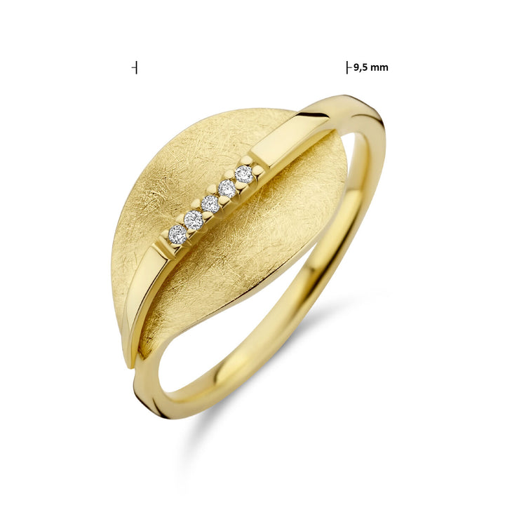 ring leaf scratched diamond 0.025ct h si 14K yellow gold