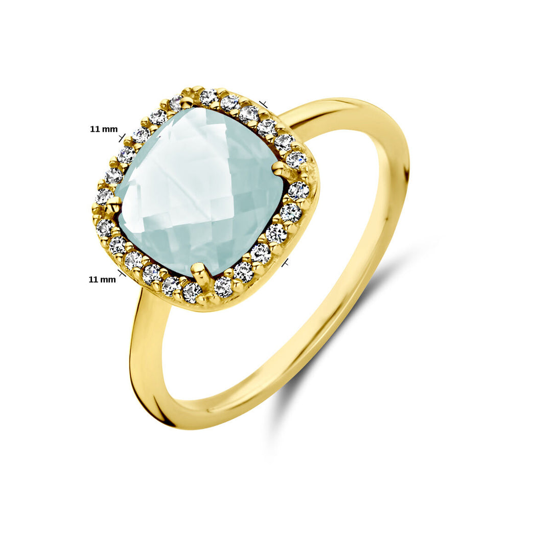 ring aquamarine and zirconia halo 14K yellow gold