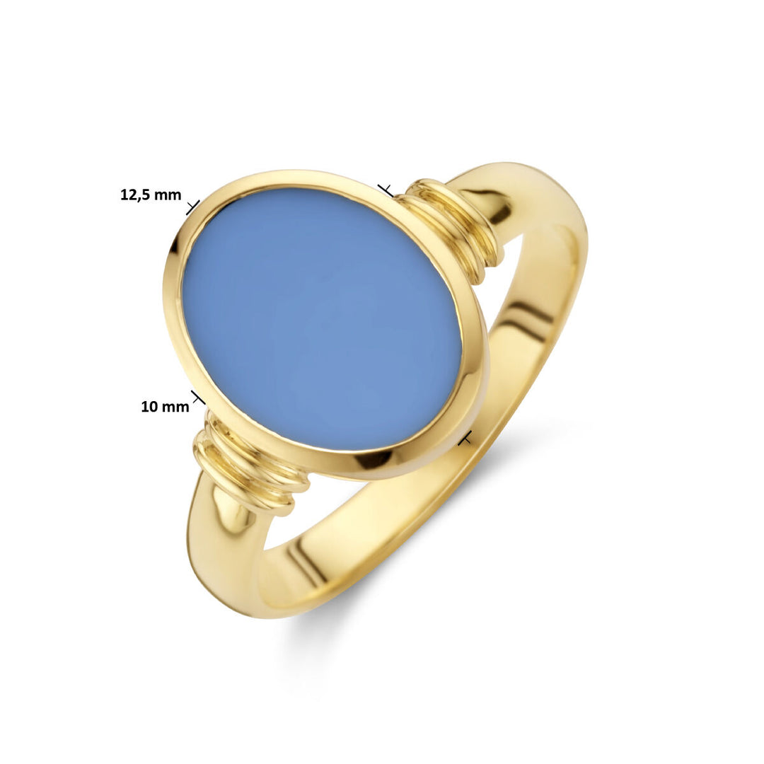 signet ring solid light blue layered stone 11 x 8.5mm 14K yellow gold