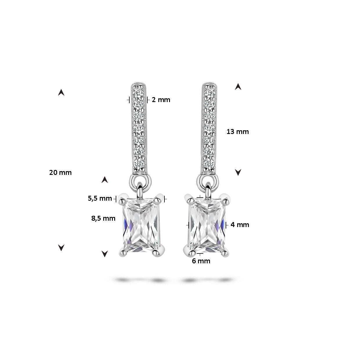 earrings zirconia silver rhodium plated