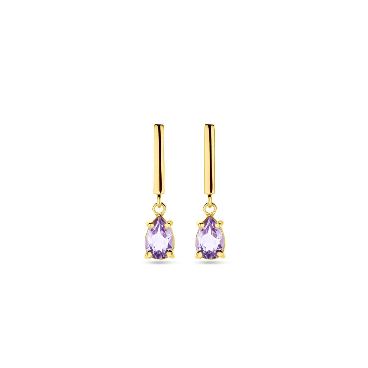 Oorhangers van 14K geelgoud met een amethist van 19 mm in een ovale zetting.