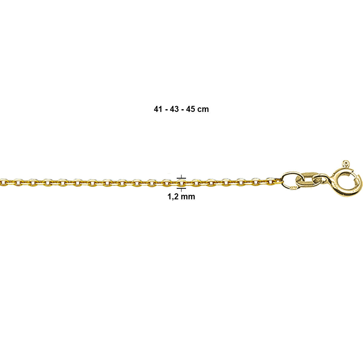 De Van der Kooij Collectie anker plat 1,2 mm is een unisex 14-karaats geelgouden schakelcollier met kleine, gelijkmatige schakels en een veerringsluiting. Hij is 1,2 mm dik en verstelbaar in lengtes van 41, 43 of 45 cm.